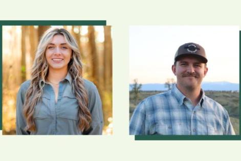 Two people are shown in side-by-side portraits outdoors, representing the new FSC US Regional Managers for the Southeast and Pacific Northwest regions.