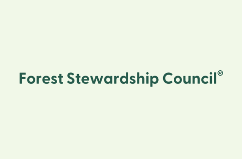 Forest Stewardship Council in text on light green background