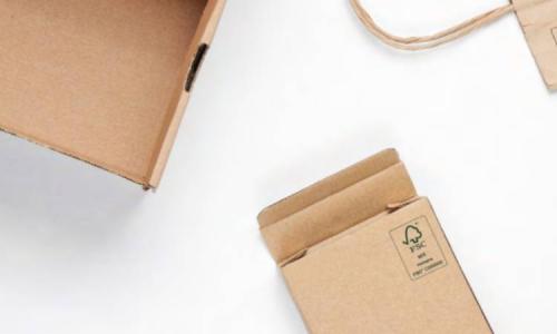 Close-up of recyclable brown cardboard packaging featuring the FSC label, symbolizing responsibly sourced materials used in pharmaceutical or consumer packaging.