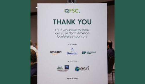 Signboard thanking sponsors of the 2024 North America FSC Conference.