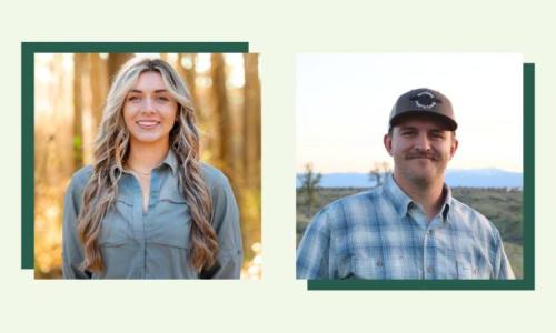 Two people are shown in side-by-side portraits outdoors, representing the new FSC US Regional Managers for the Southeast and Pacific Northwest regions.